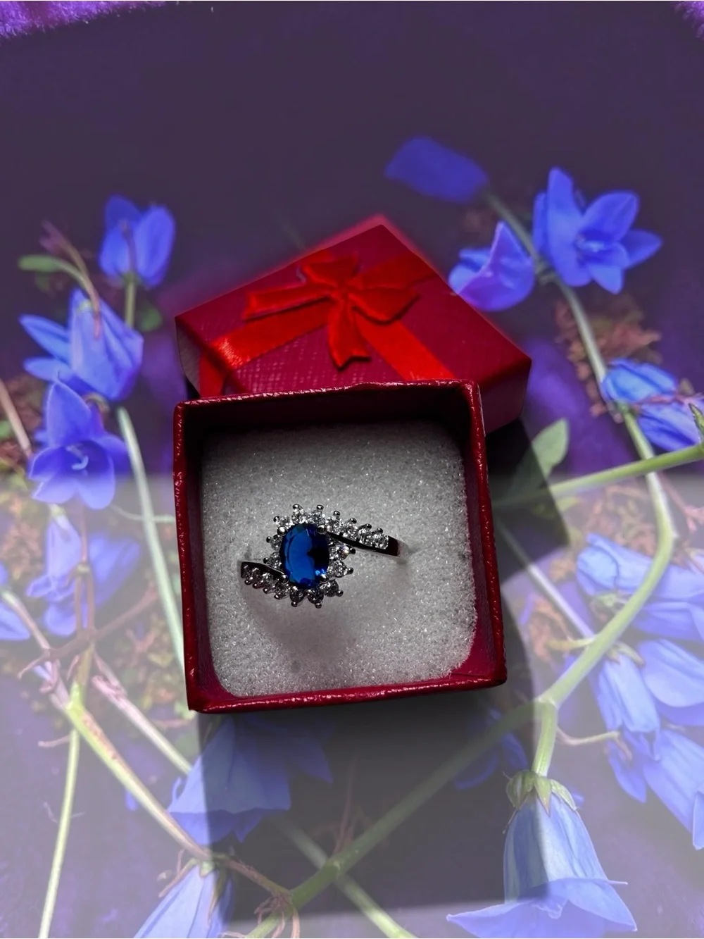 925 Sterling Silver Oval Faux Blue Sapphire Ring - Size 6,9